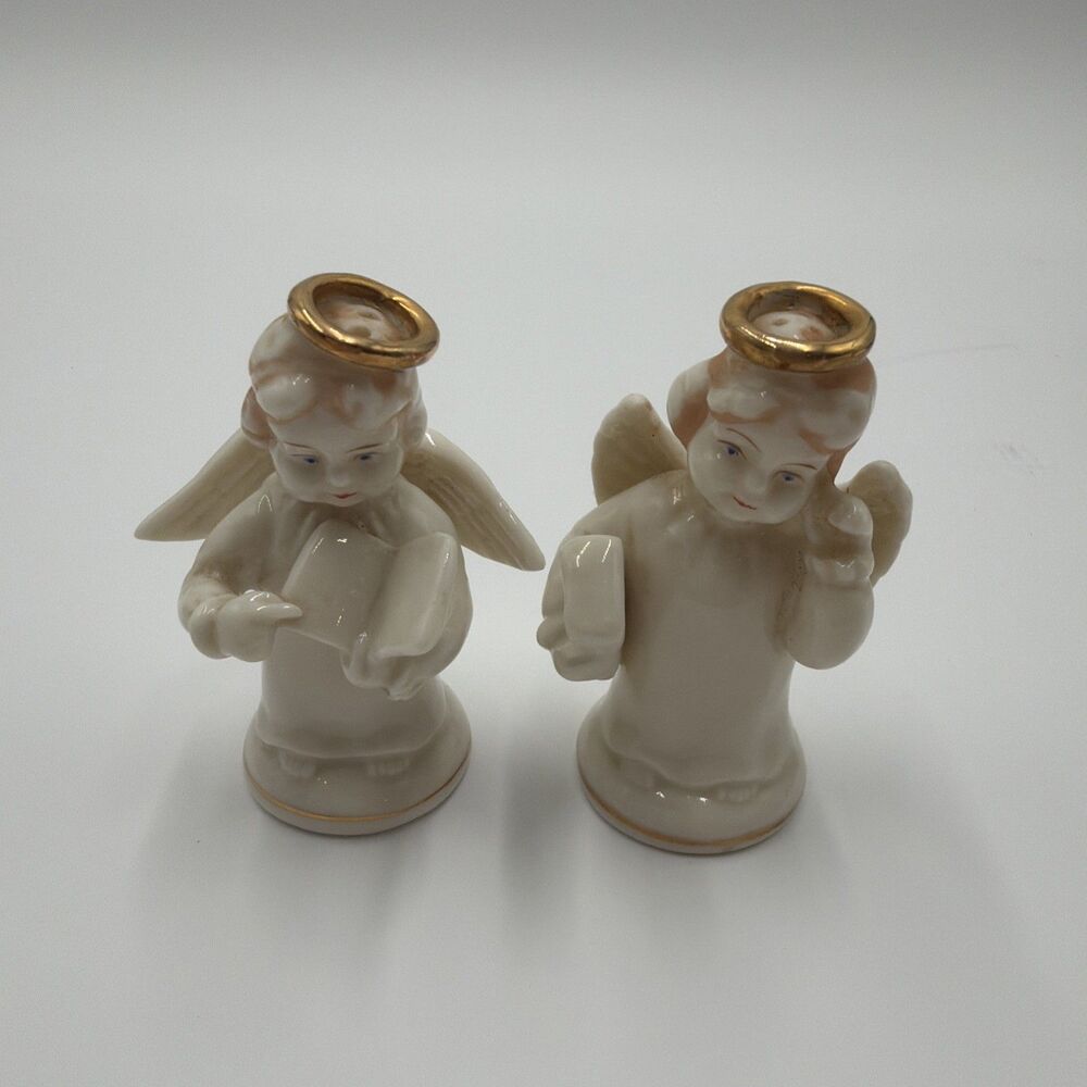 Vintage Salt And Pepper Shakers Signed Japan Angels Choir Porcelain Kitsch